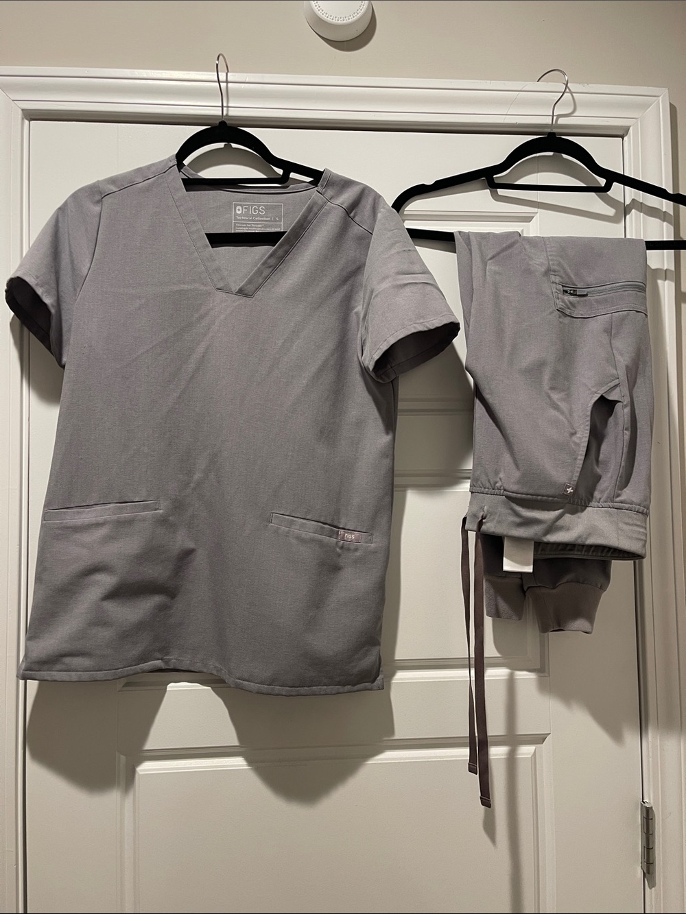 Figs Light Gray V-Neck Scrub Top and Drawstring Pants